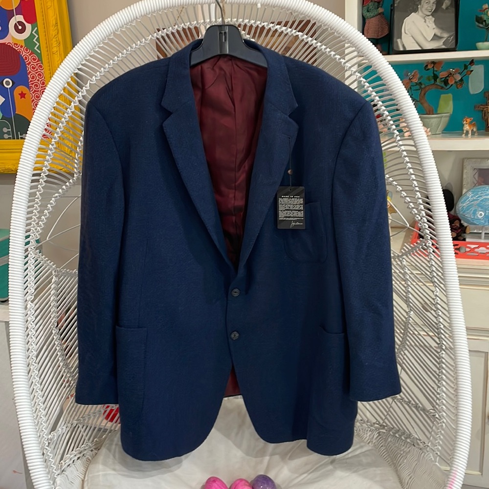 3XL Stewart Morgan custom made 100% cashmere navy blue sports jacket